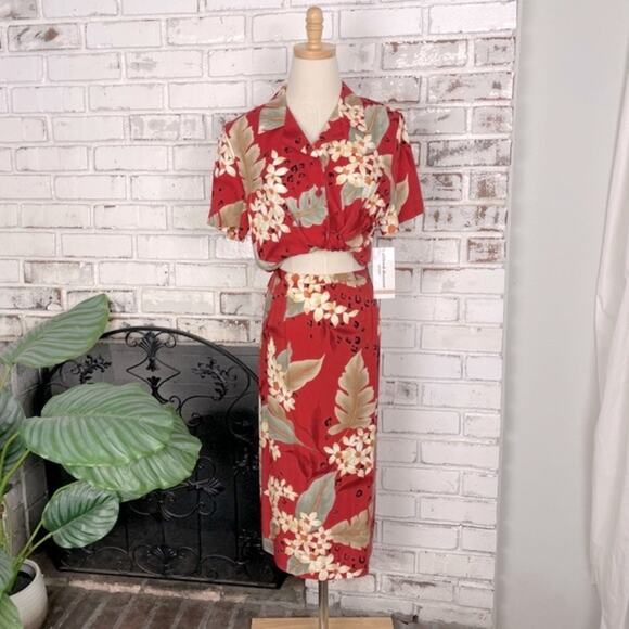 Alfred Dunner Floral Cheetah Print Red Cream Pleated Waist Midi Skirt Petite - Picture 8 of 8